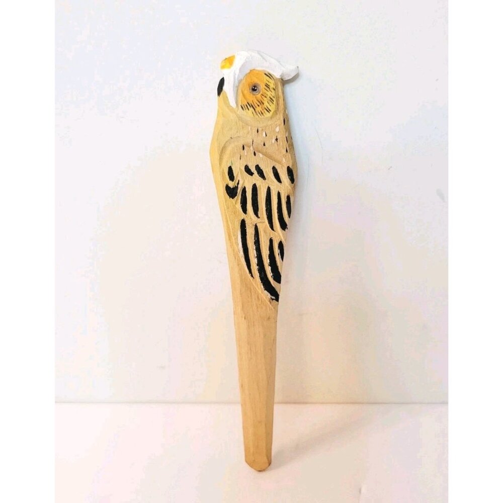 Vtg Double Sided Hand Carved Painted Tropical Bird Wooden Bookmark Page Holder